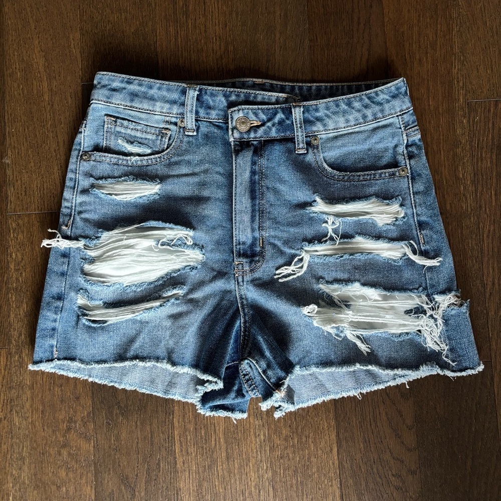 American Eagle Outfitters Blue Distressed Jean Shorts